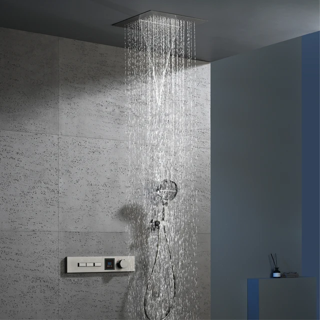 ระบบฝักบัวอาบน้ำทองเหลืองสีเทาแบบหรูหราพร้อมจอแสดงผล LED แบบดิจิตอลอุณหภูมิคงที่3ฟังก์ชั่นก๊อกน้ำในห้องน้ำ 2