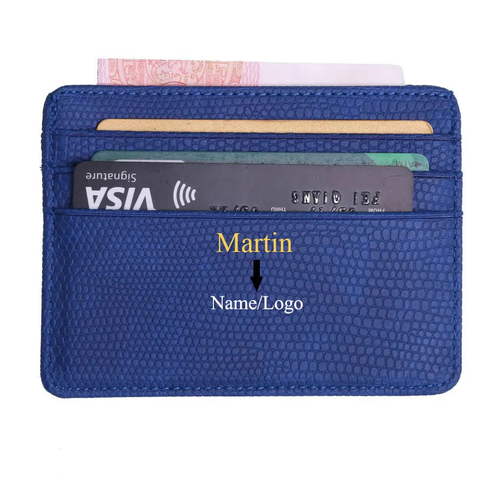 

Customized Name Small Mini Travel Accessories Leather Business Style Name Card Holder Wallet Case For Men Women With ID Window