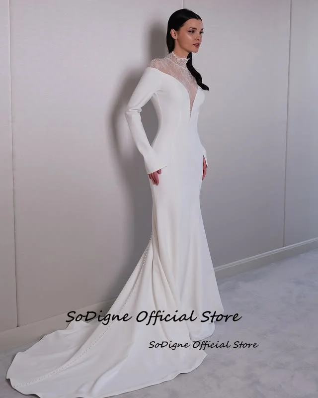 SoDigne Mermaid Lace/Satin Bride Dresses High Neck Full Sleeves Wedding Dress Long Bridal Gowns vestidos de novia Customized 15 S99990468e59c43ecae7b6bca975df1357