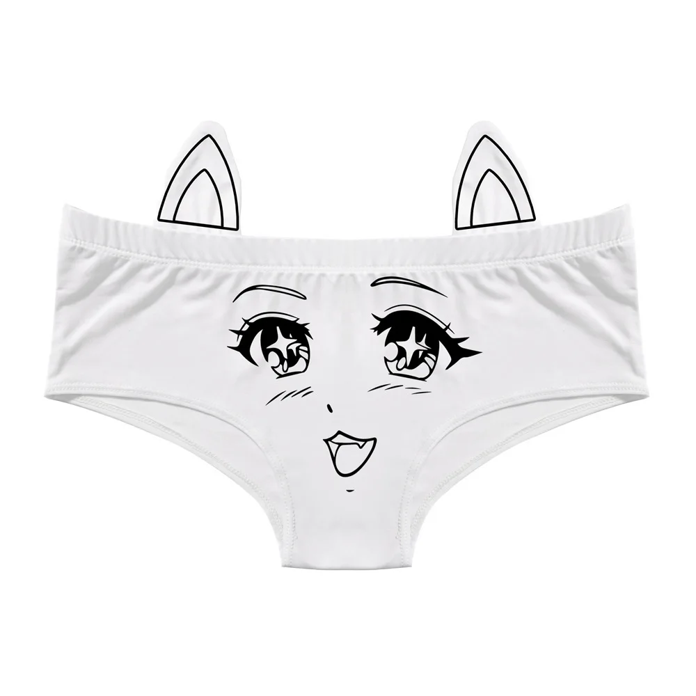 Kawaii Japanese Girls Loli Anime Expression Printing Panties Pattern  Underwear Cartoon Cat Lady Ears Briefs Lingerie Women