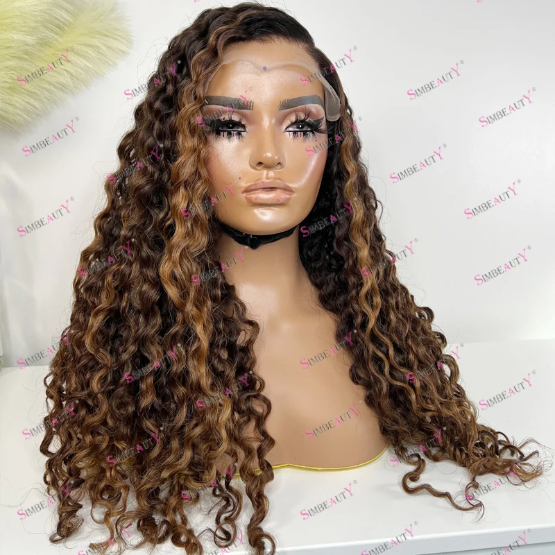 

Glueless Full Lace Highlight Bayalage Blonde Water Curly Remy Human Hair Wigs for Black Women Pre Plucked 360 Lace Frontal Wigs