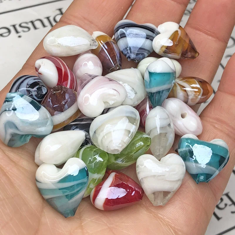 15Mm Large Murano Heart Shape Stripe Lampwork Crystal Glass Ciondolo Bead Per Fare Donna Fai Da Te Amore Orecchino Braccialetto Accessori