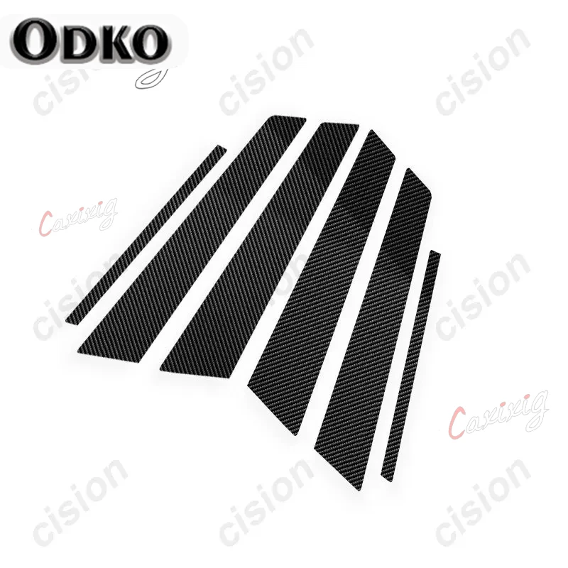 6x Glossy Carbon Fiber Black Car Door Window Center Column BC Pillar Post Trim PC Material Sticker For Honda CRV CR-V 2007-2011
