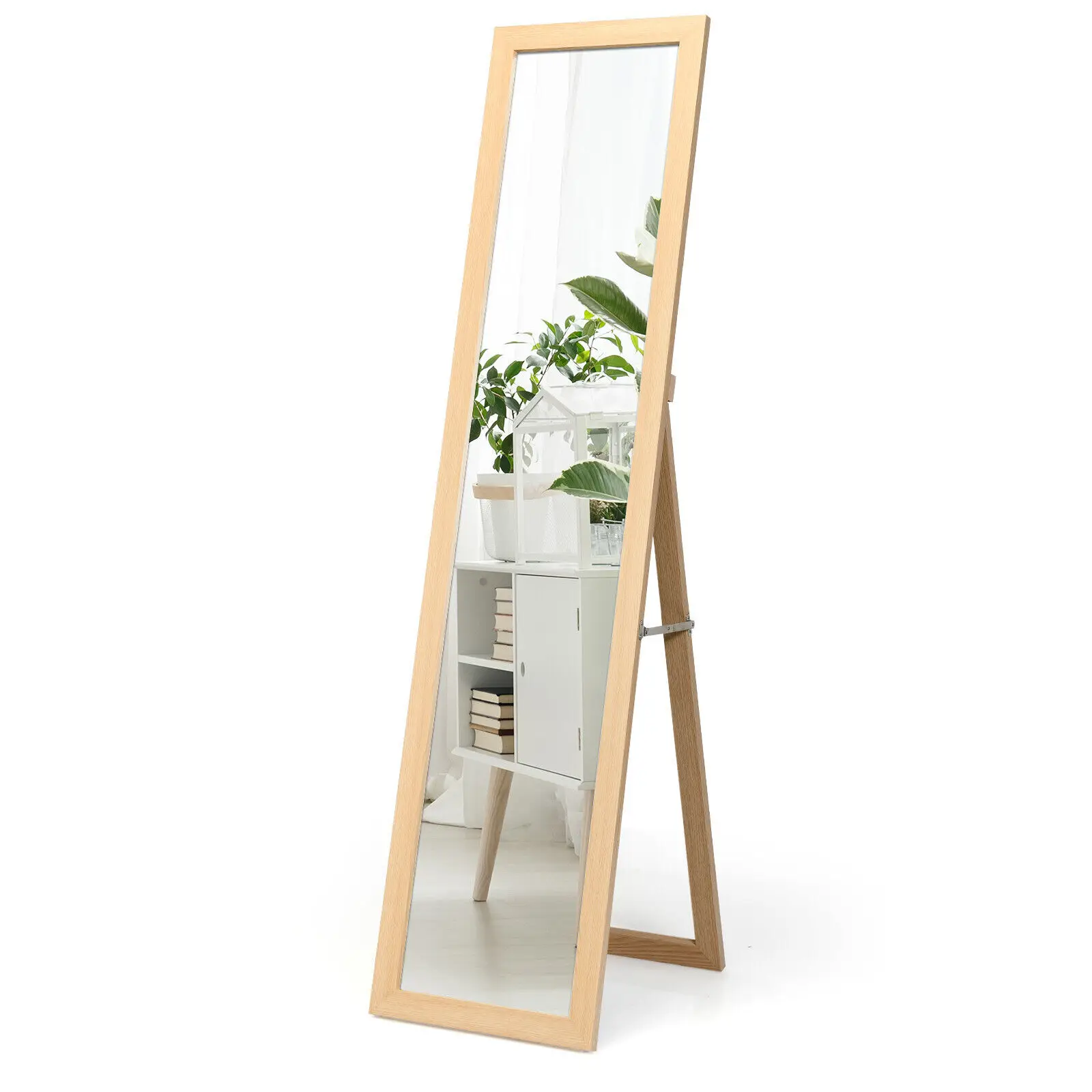 GOFLAME Full-length Mirror Bedroom Standing & Wall Mirror Wooden Frame Dressing Mirror