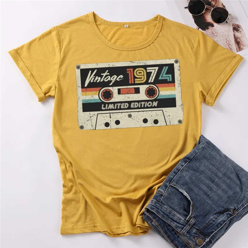 Vintage 1974  Cassette T-Shirt Made in 1974 48th birthday years old Gift for Mom Dad 48th birthday idea Classic shirt cotton y2k black t shirt