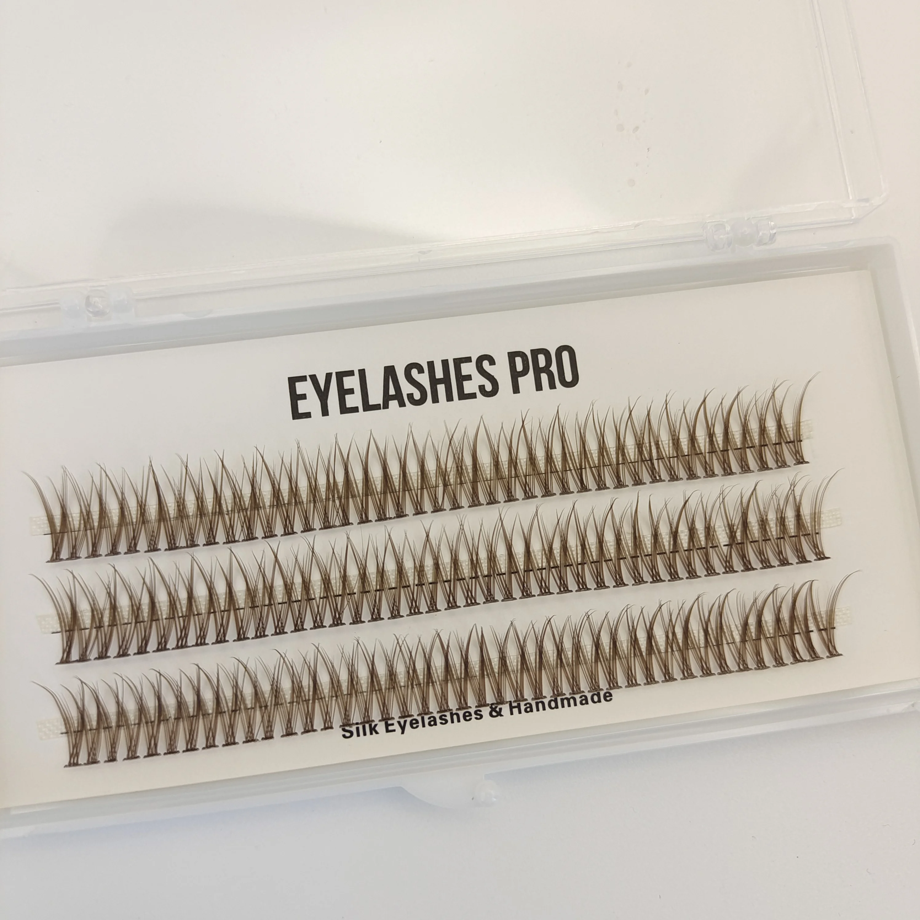 Extensão de cílios marrom rabo de peixe feito à mão, cílios segmentados, feixes de cílios dramáticos, fita macia, cílios de maquiagem