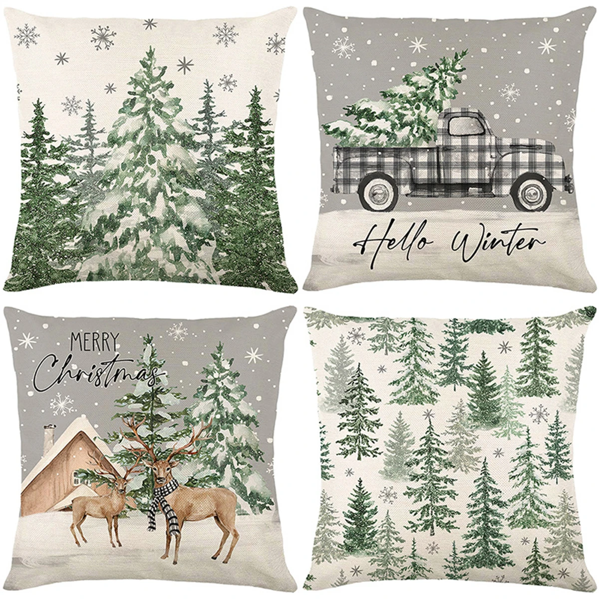 4-piece Christmas pillowcase set, 18x18 inches, suitable for living room, bedroom, Christmas decoration (without pillow core)