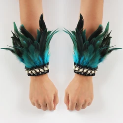 Natural Rooster Feather Cuffs Women Detachable Wrist Cuffs Arm Warmer Gothic Rave Party Props Stage Cosplay manchette en plumes
