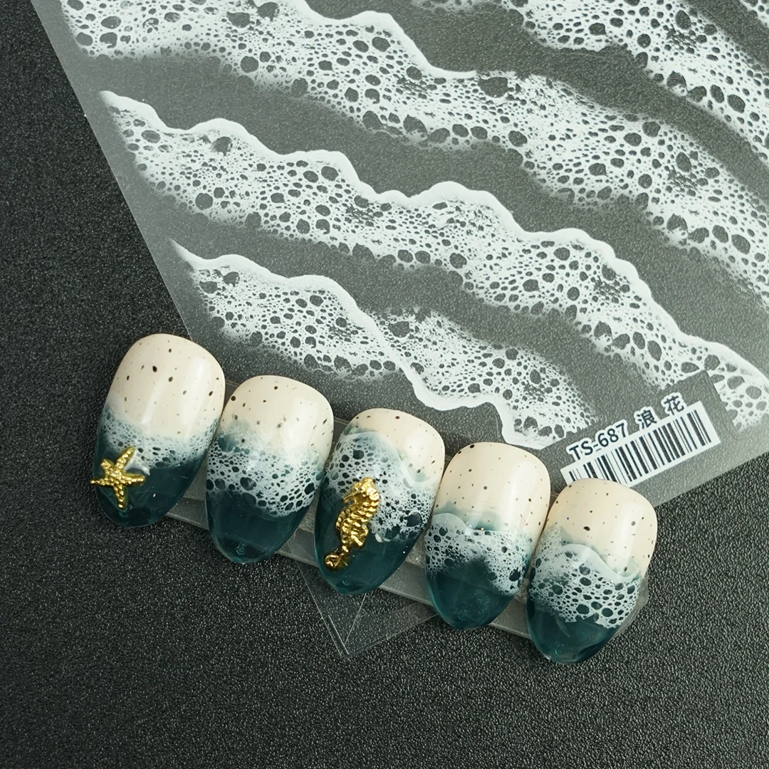 

Sea Story Series 3D Stickers For Nail Design Water Cloud Wave Embossed Nail Sticker Decoration DIY Manicure Art Supplies