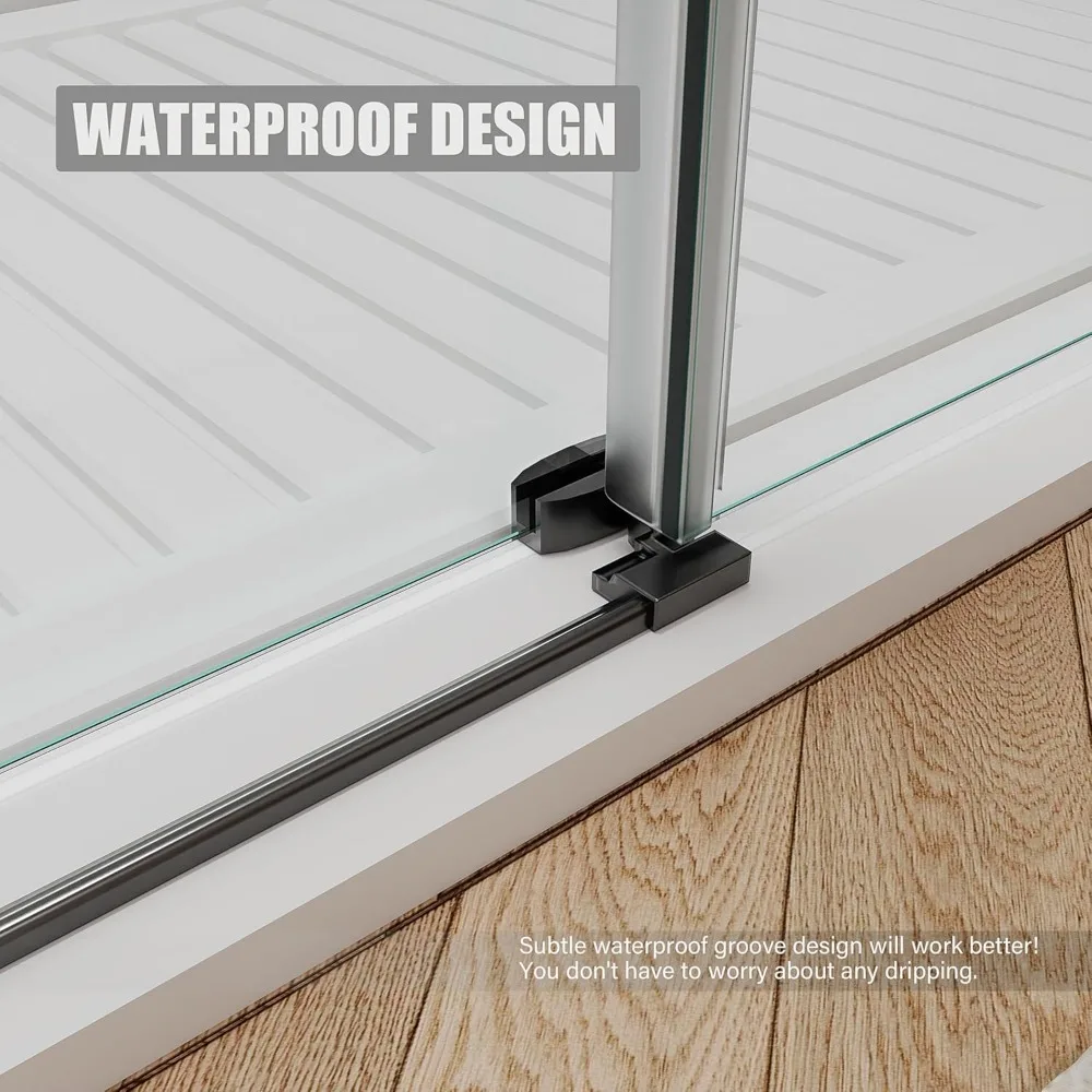 Shower Door 56-60 Inches W X 76 Inches H Glass Shower Door with Handle and Waterproof Sealing Strip, Black 2