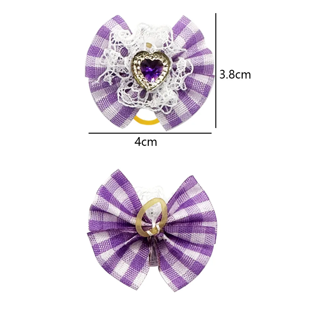 50/100pcs Pet Dog Hair Accessories Diamond Dog Hair Bows Love Style Pet Dog Ribbon Bow Rubber Bands Dog Supplies Samll Dog Bows 6