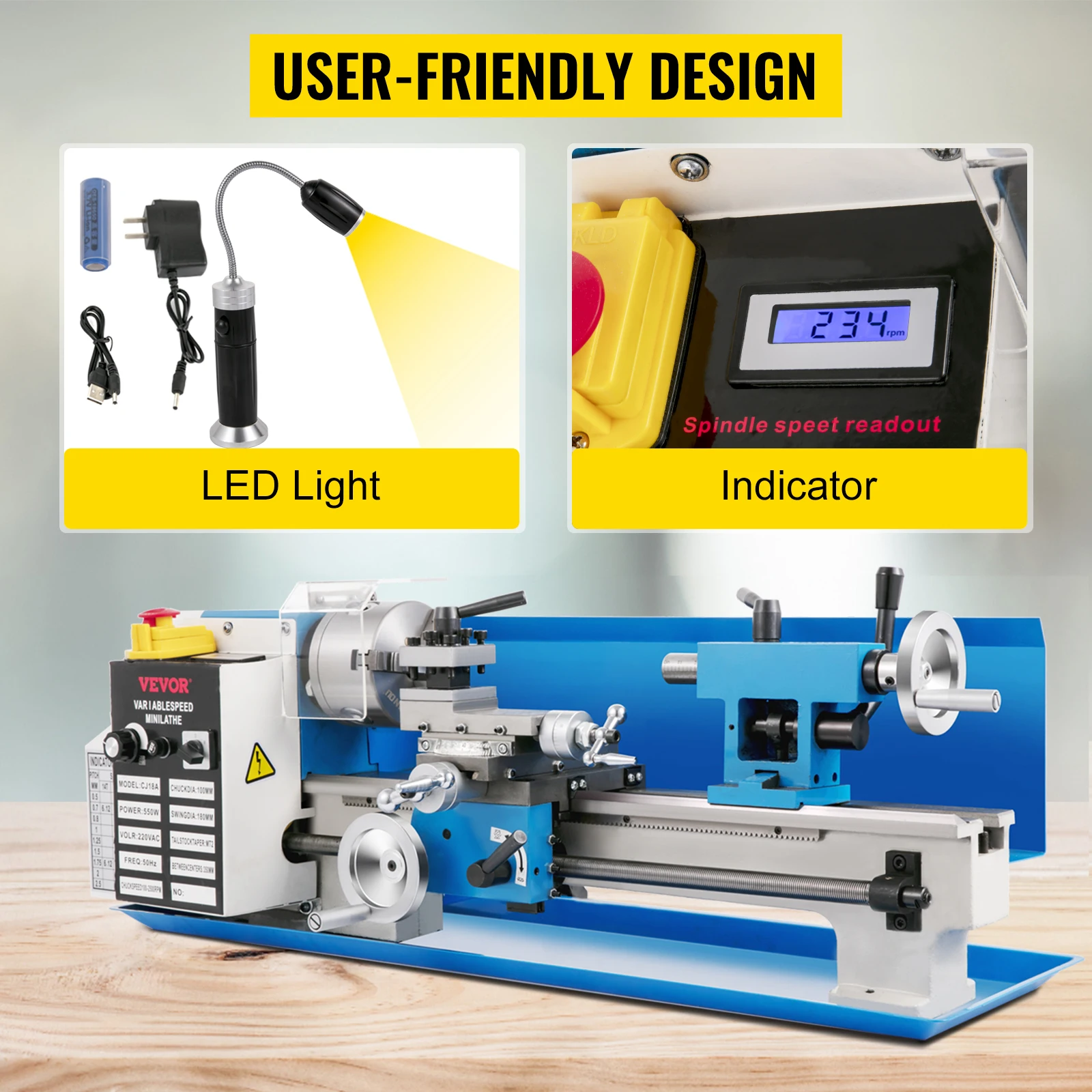 Tornio Per Metalli 550W Furvveerr - Mini Tornio Da Banco 180x350mm Con Accessori - Foto 4