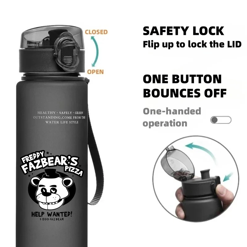 Five Nights At Freddy's Motivational Leak-Proof Sports Water Bottle - 650ml Portable & Reusable Cup