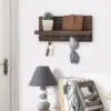 Decorative Key Holder for Wall with Shelf, Entryway Shelf with Hooks Holds Leashes, Jackets and Glasses – Sturdy Wood Key Holder 3