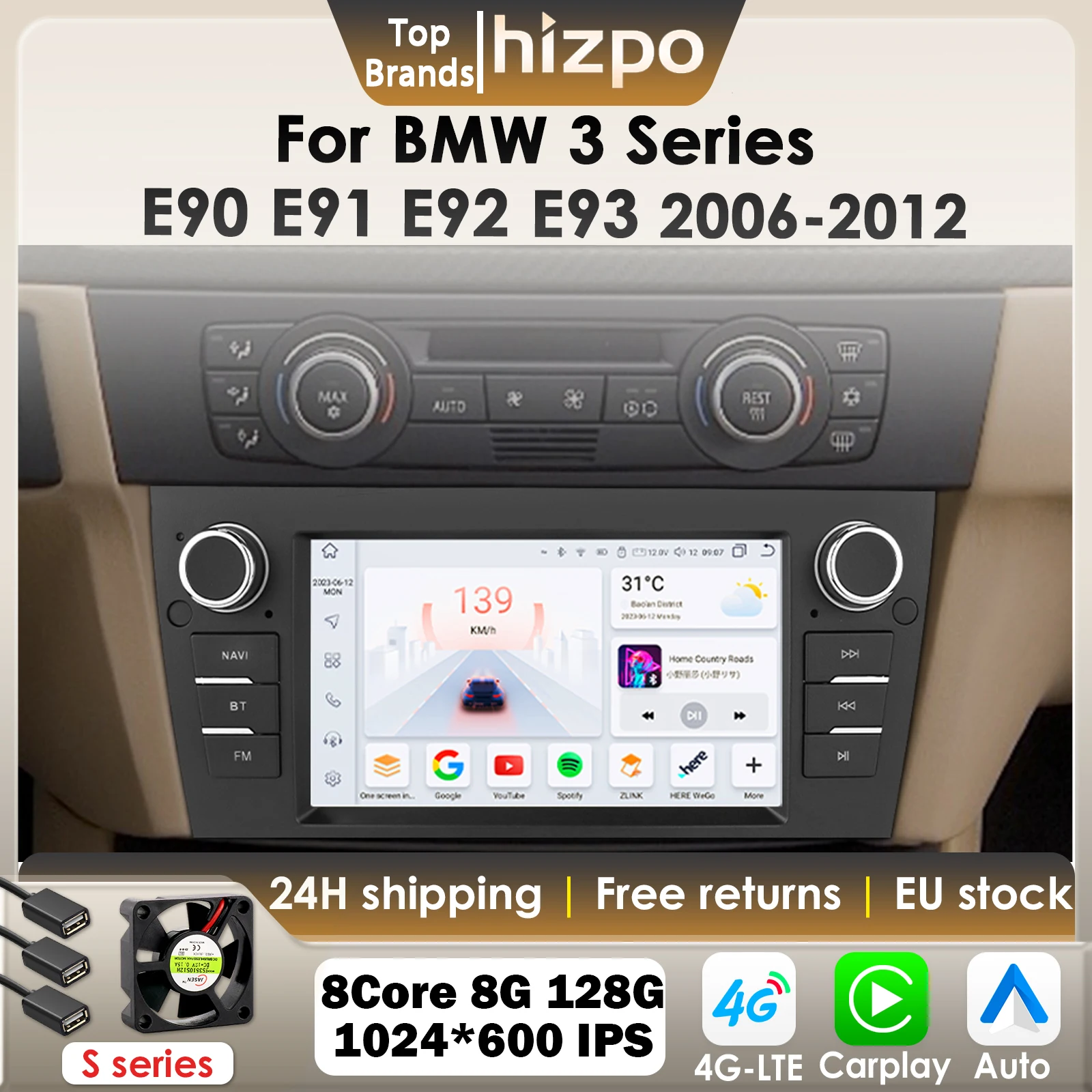 Hizpo 7'' 2Din Android 13 Auto Intelligente System Für BMW 3 Serie E90 E91 E92 E93 AI Auto Multimedia GPS CarPlay AUTO DSP 4G 7862