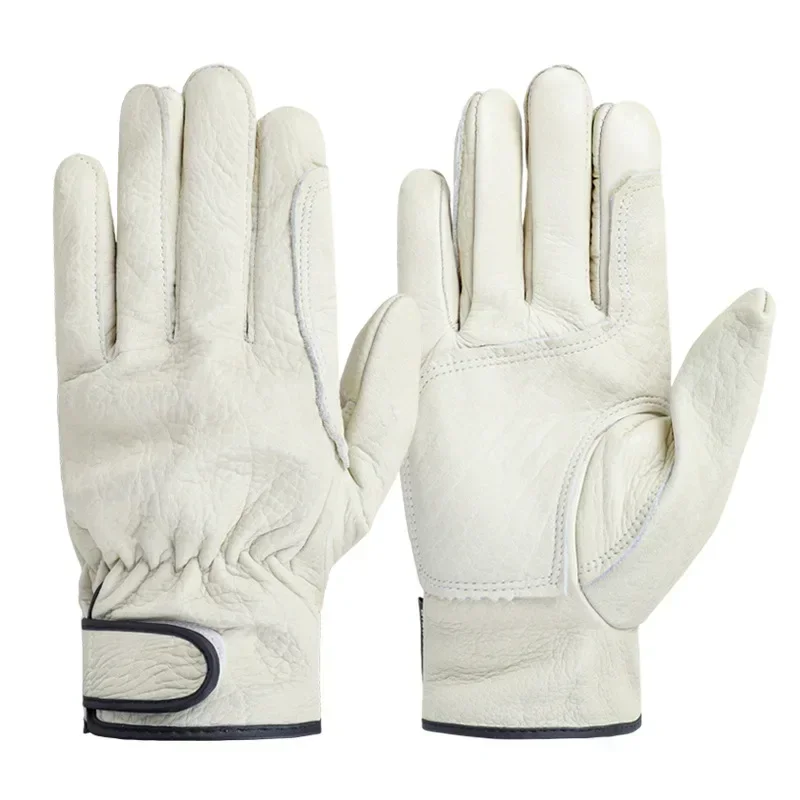 Premium Cowhide Leather Work Gloves - Durable Safety Protection for Garden, Sports, and Motorcycle Use