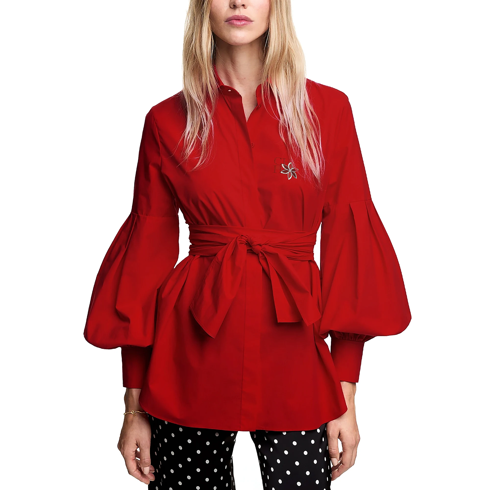 قمصان CHCH النسائية المطرزة: بلوزة أنيقة بأكمام فا...