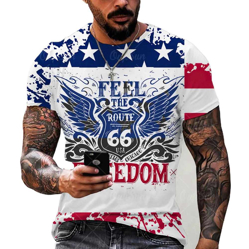 

Route 66 Letters Graphic Vintage T Shirts For Men 2023 Summer Streetwear Fashion T-Shirt Camisetas Tops Tee Ropa Hombre Camisa