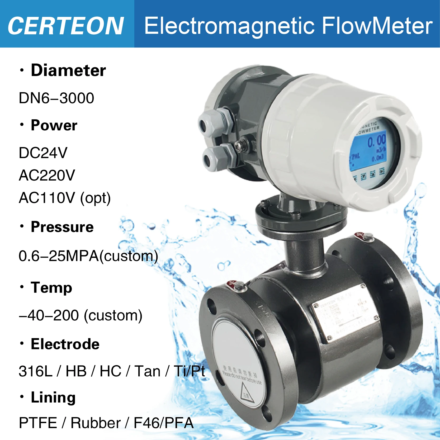 แม่เหล็กไฟฟ้า Flowmeter Magnetic Flow Meter Liquid Digital Flow Sensor อุตสาหกรรม Magmeter น้ํา Flowmeter 1