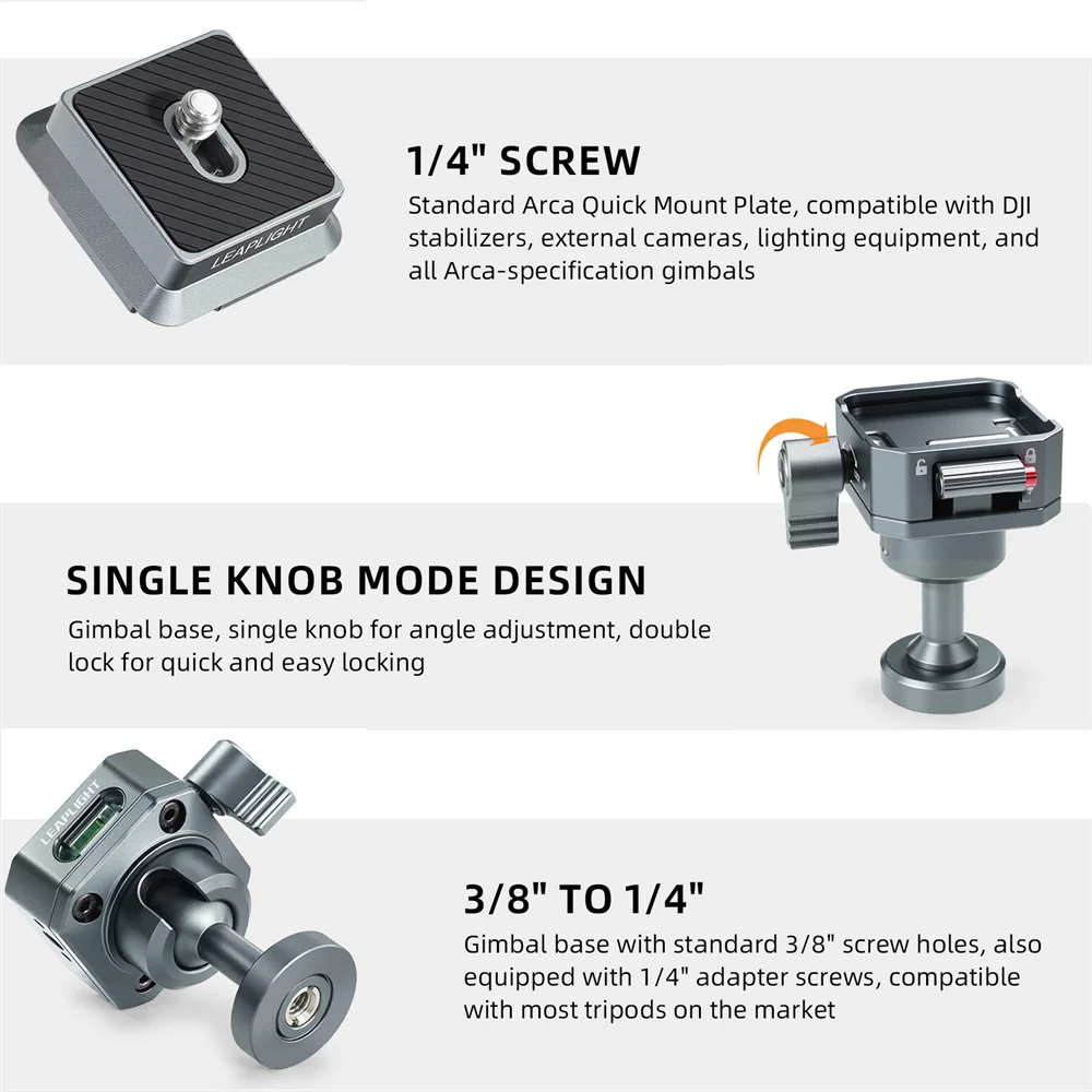 LEAPLIGHT Base Adaptation Trépied Cardan Inversé Rotule Aluminium 360°