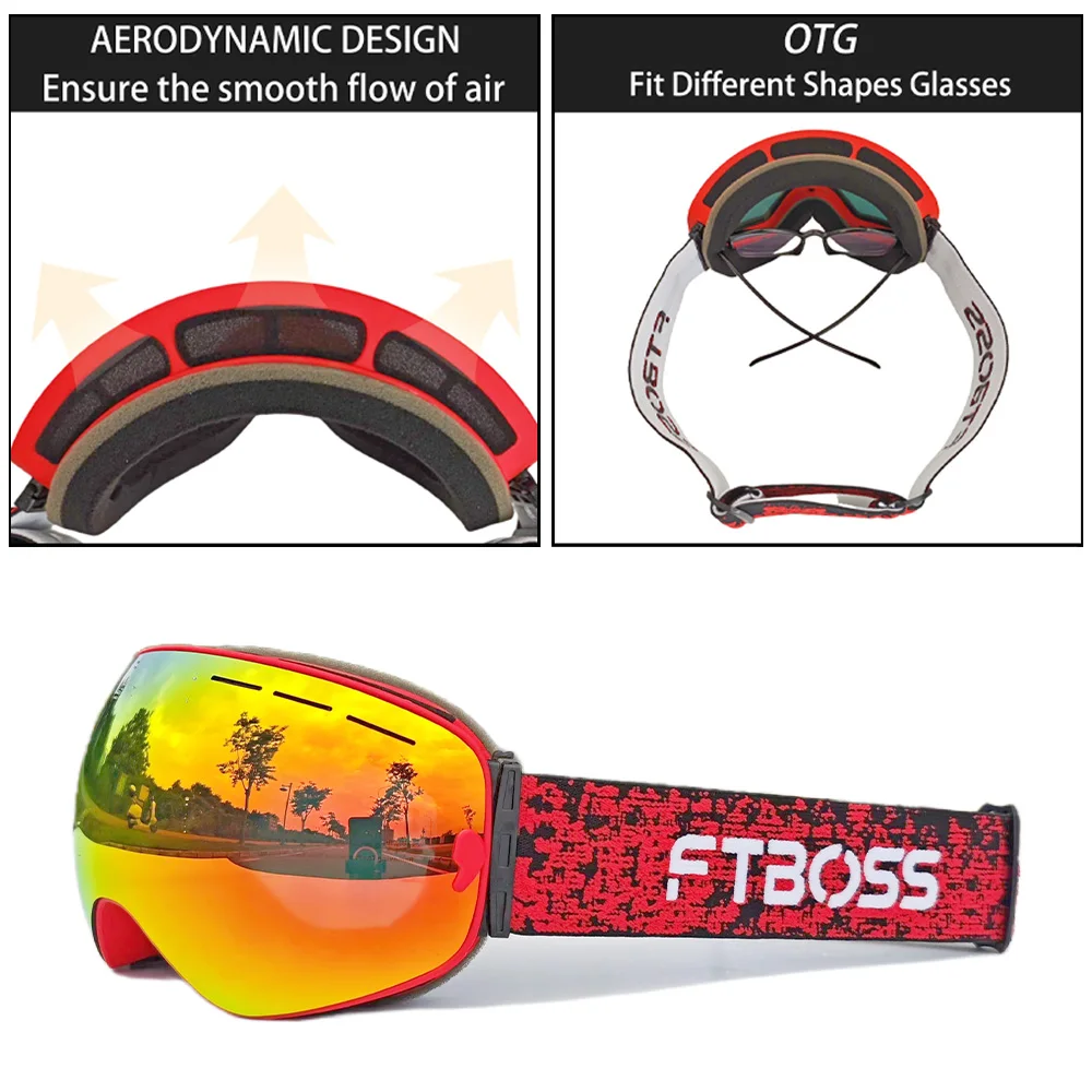 Large Comma Spherical Ski Goggles FTBOSS Winter Cycling Glasses Man Outdoor Sport Glasses Snowmobile Goggles Mountain Sports 4