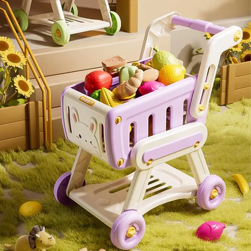 Shopping Cart Toy Pretend Play Shopping supermarket Handcart Toy Fruits and Vegetables Shopping Cart Trolley  for kids 3+ 6