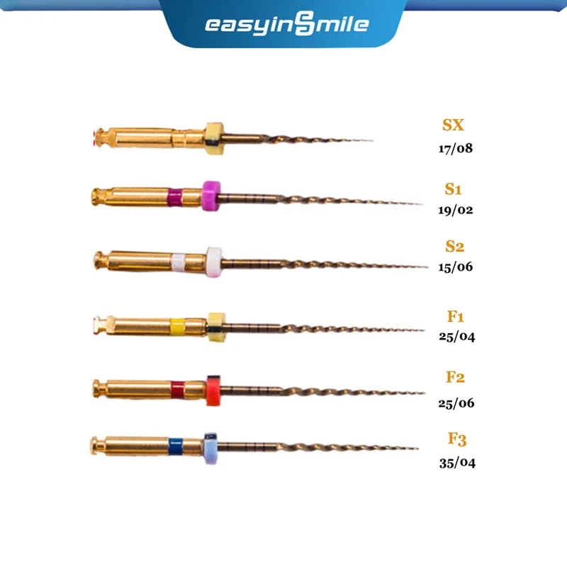 

6pcs/pack Easyinsmile Dental Endo Rotary Files Gold X-Pro NITI Large Taper Endodontic File SX S1 F1 F2 F3 21MM 25MM 31MM