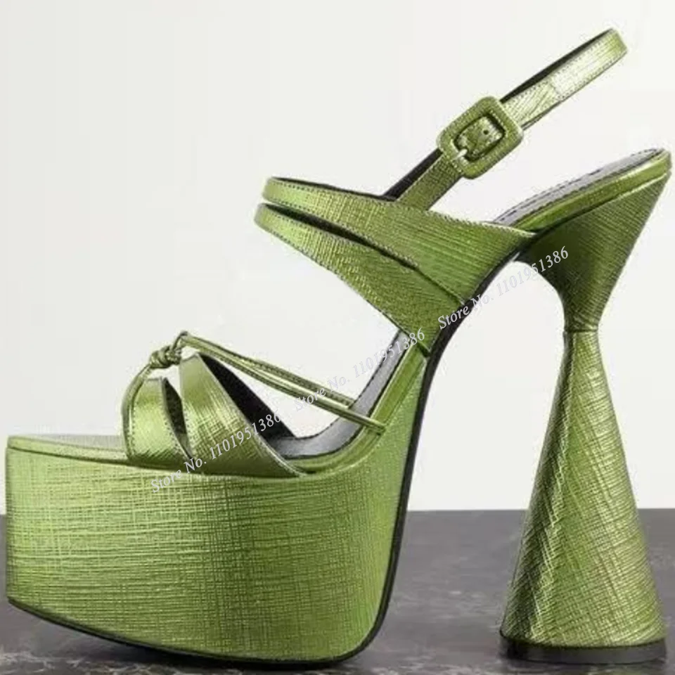 

Abesire Green Strange Style Heel Platform Sandals Bowling Heel Ankle Buckle Sandals High Heels Fashion Wedding Zapatillas Mujer