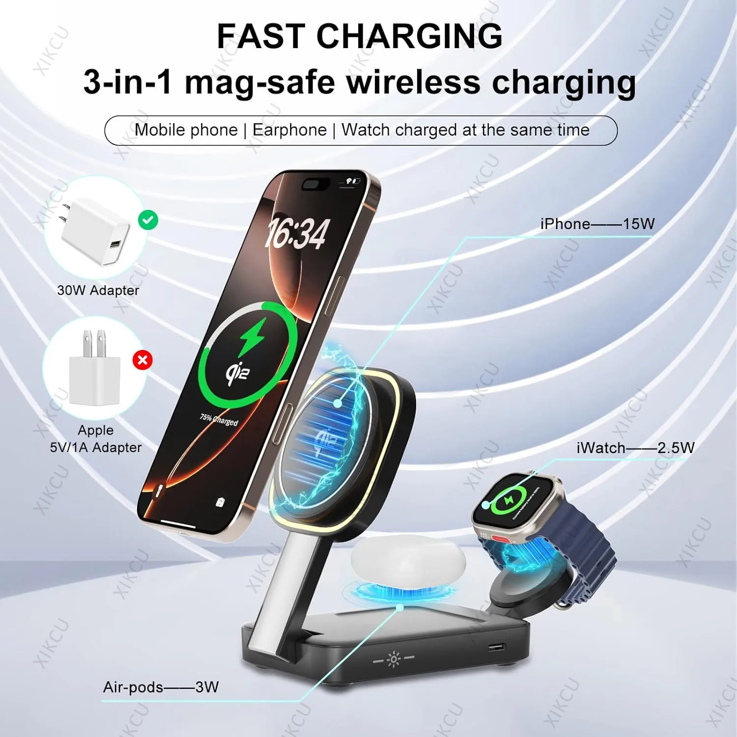 Qi2 3 in 1 Wireless Fast Charging Station Fold Phone Stand For Magsafe iPhone 17 16 Pro Max 15 14 13 12 Apple Watch AirPods Pro