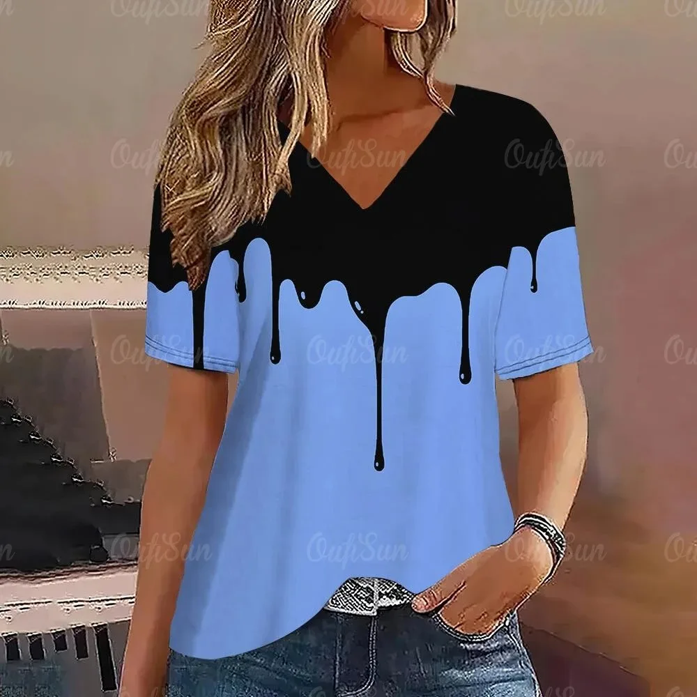 

Graffiti Short Sleeve Women's T-Shirt 3d Print Fashion V-Neck Women's Fashion Tee Summer Quick Dry Clothing Oversized Pullovers