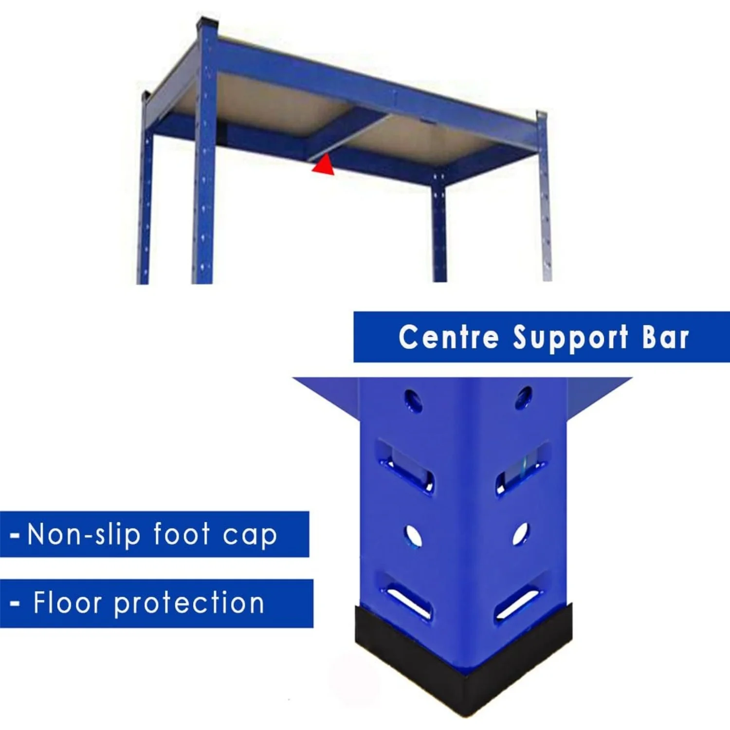 Shelf framework showing metal beams and MDF shelf boards