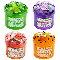 70/300ml Large Crunchy Crystal Slime Kit - Leaf Watermelon Grape Premade Slime Pack Set Non-Sticky Jelly Cube Slime for Party 1