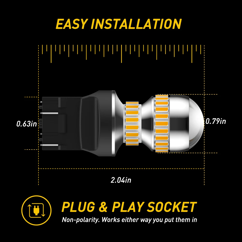 AUXITO 2Pcs T20 W21W LED Ȳ 7440 7443 W21/5W 3157 P27W  ȭƮ ڵ  ٰ Mazda 2 3 6 CX5 CX3 Audi A3