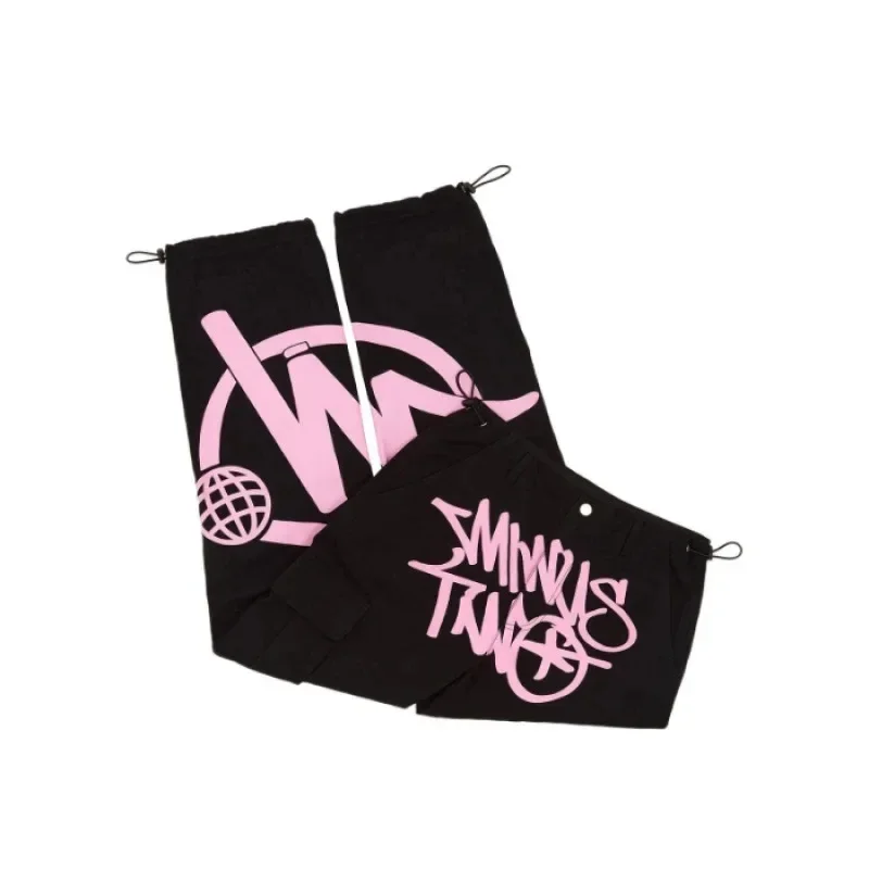 Minus Two Pink LOGO Black Cargo Long Pants Y2k Fashion Men Women Clothing Gym Basketball Minustwo Multi-pocket Style Trousers