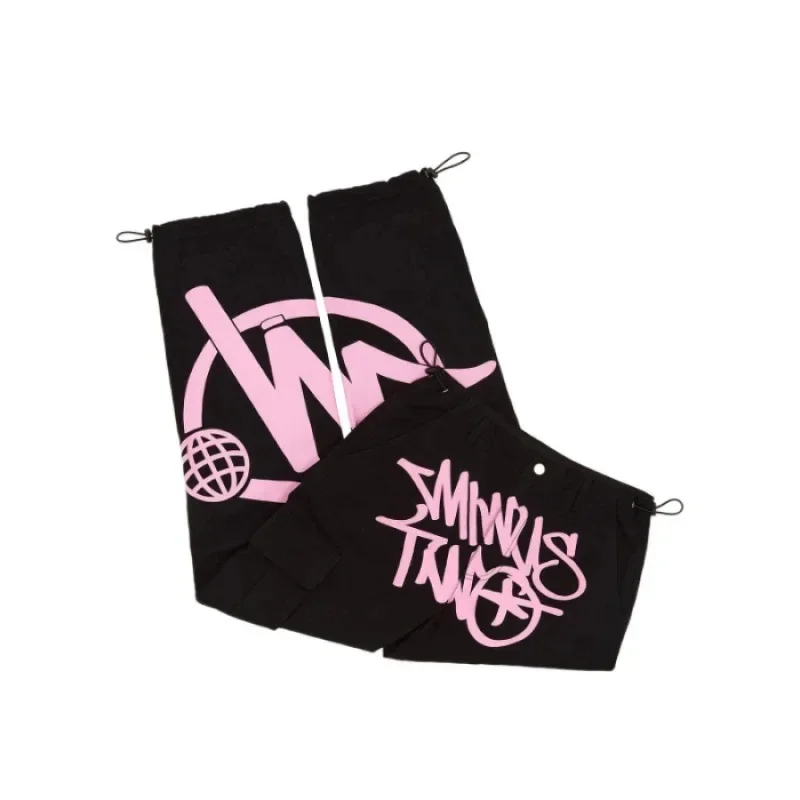 Minus Two Pink LOGO Black Cargo Long Pants Y2k Fashion Men Women Clothing Gym Basketball Minustwo Multi-pocket Style Trousers 3