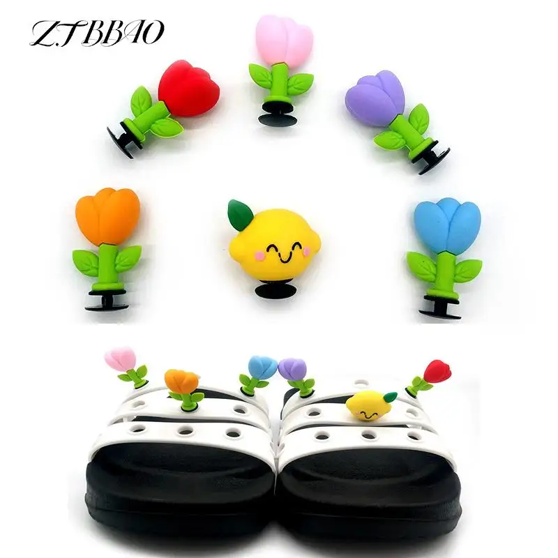 

1PCS DIY 3D Flower Croc Charms Accessories Sneakers Shoe Decorations Pins For Croc Woman Men Tulip Croc Jeans Dropshippi