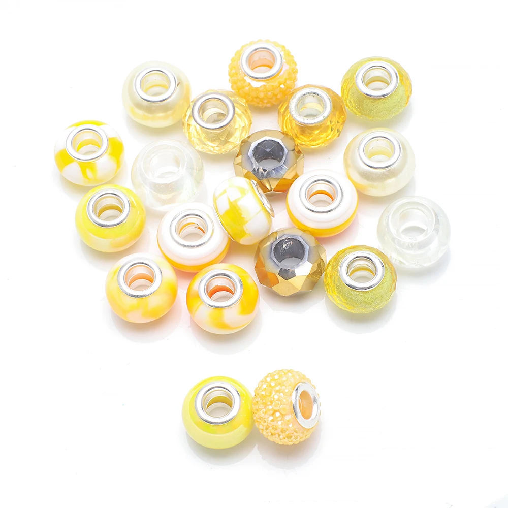 20pcs Gold Yellow Color Crystal Glass Beads Large Hole Loose Spacer Round Bead for Jewlery Making DIY Bracelet Necklace Garment