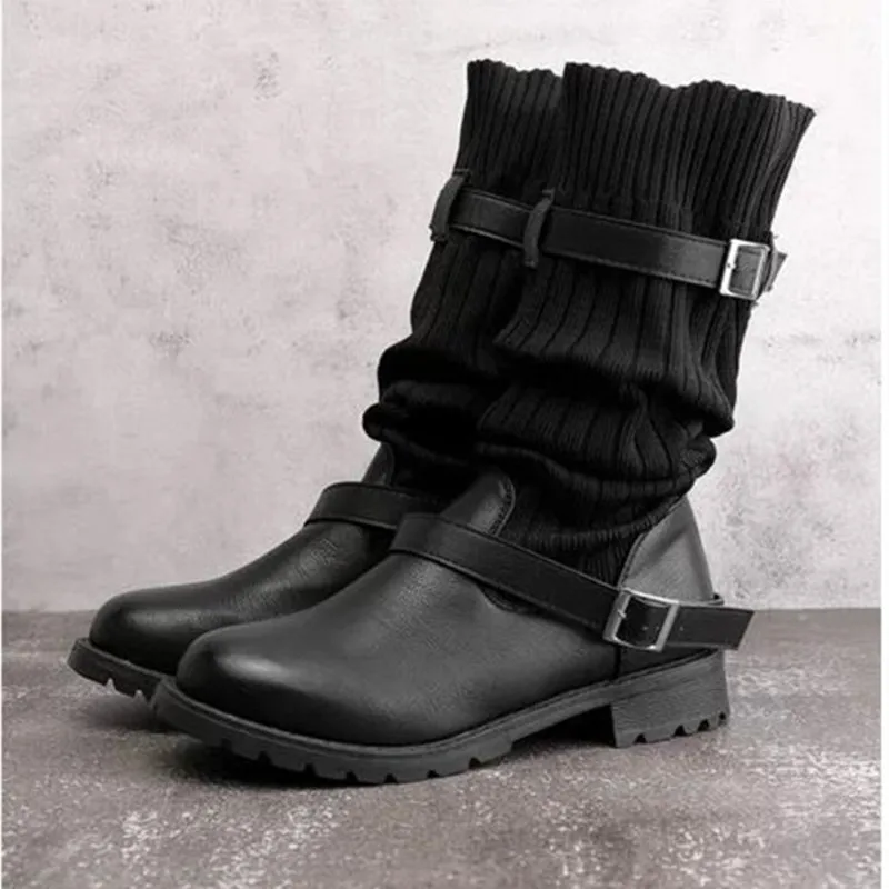 Mid-Calf Women Boot Low Heel High Boots Shoes Woman winter Vintage Shoes Femme Zapatos Mujer Sapato Platform Boots Botas Mujer