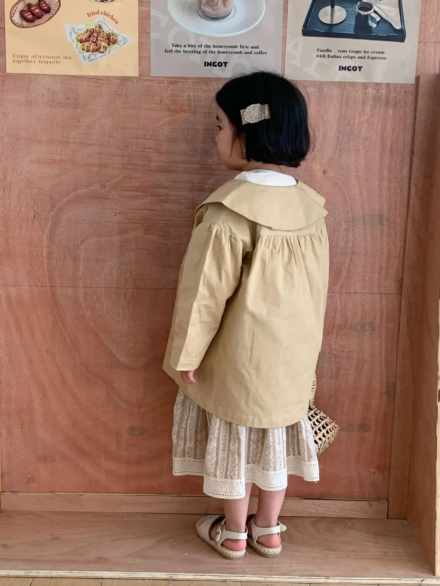 Girls Trench Coats Children Windbreaker Lapel Single-breasted Long Coat
