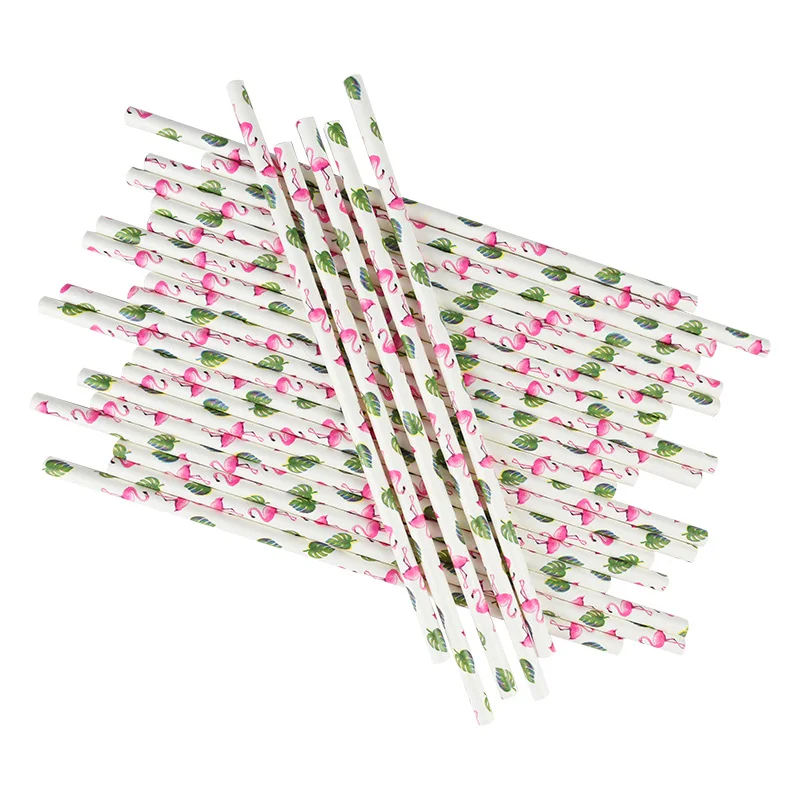 50 Pailles En Papier Flamant Rose - Pailles Cocktail Tropicales Jetables Pour Fêtes Hawaïennes