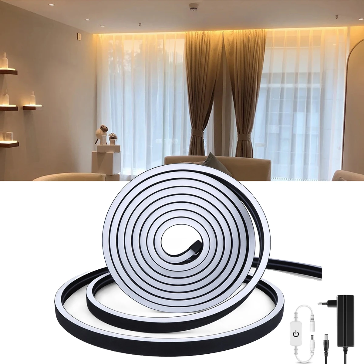 24V Black Tube Neon Lights Touch Dimming Swtich Silicone LED Light Strip LED Under Cabinet Light Cupboard Closet Decor Nightlamp