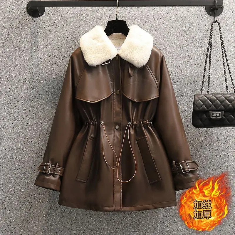 Autumn And Winter Women's New Fleece Comfortable Leather Ladies Temperament Waist Fur One Loose Fashion Warm Leisur Ecoat Tide.
