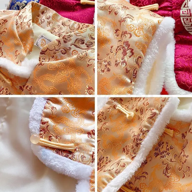 Chinese Traditional Clothes for Kids Tang Vest New Year Thicken Plush Top Qipao Children Girl Boy Vintage Button Hanfu Blouse