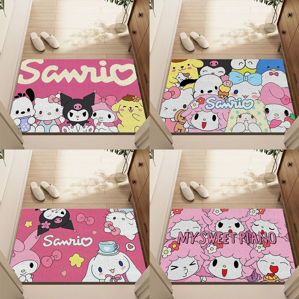 

Милый шёлковый напольный коврик Kawaii Sanrio, Hello Kitty Kuromi для улицы, мультяшный нескользящий коврик для входной двери, домашний подарок