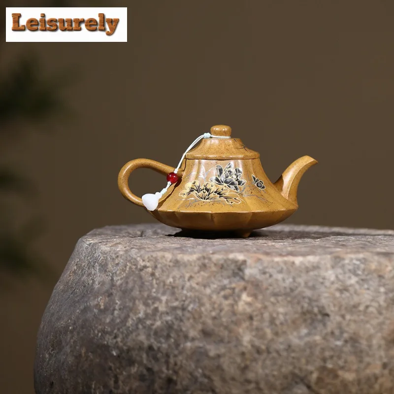 200ml Yixing Purple Clay Teapots Handmade Gilding  Cloud Furnace Pot Raw Ore The Keel Gold Sand Kettle With Infuser Zisha Teaset