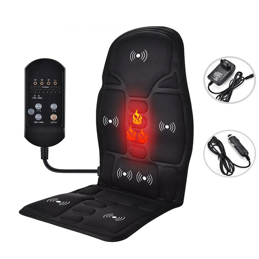 NEW Car Chair Body Massage Heat Mat Seat Cover Cushion Neck Pain Lumbar Support Pad With Remote Controls Neck Mat Back Massager 2