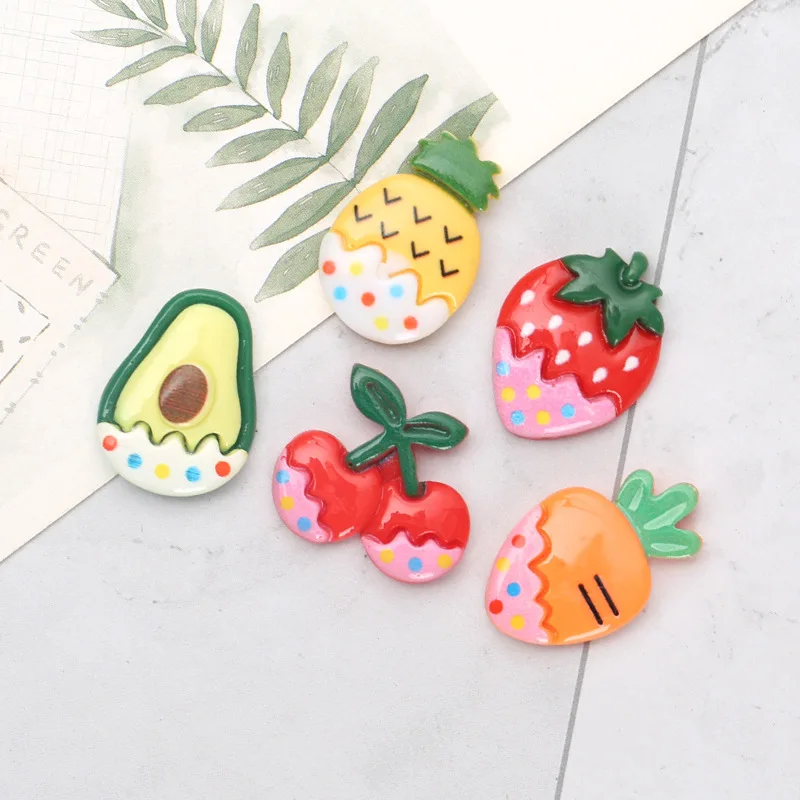 

20Pcs New Cute Fruits Flat Back Resin Cabochons 25mm Pineapple Cherry Scrapbook Button Diy Wedding Party Hairpin Accessories
