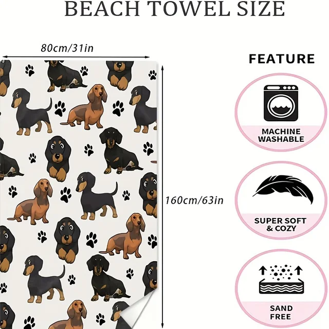 Cute dog pattern beach towel-sandproof suitable for swimming pool bath towel beach camping travel beach towel camping mat 6