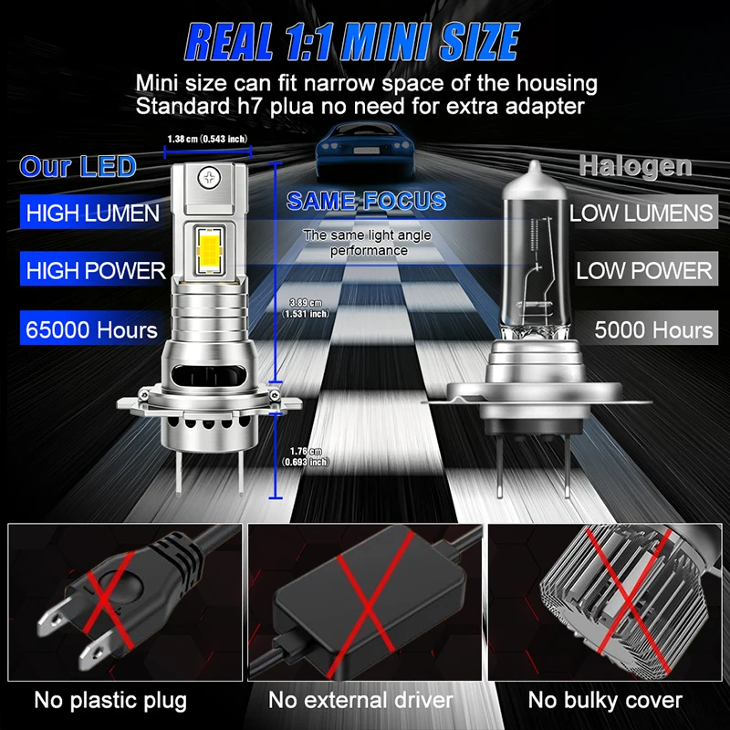 H7 LED 전구 25000LM 70W H7 LED 자동차 헤드라이트 캔버스 무오류 자동차 키트 터보 라이트 안개등 플러그 앤 플레이 6000K 12V 24V
