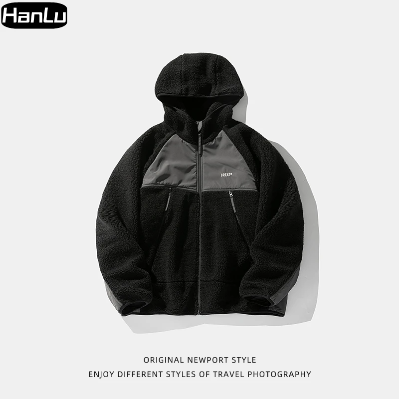 Men's Winter 550G Heavyweight Fleece Cotton Jacket Couple Warm and Thickened Lamb Fleece Hooded Jacket Men's